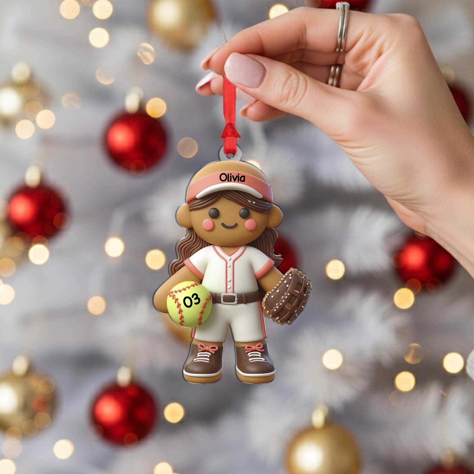 Personalized Softball Ornament – Custom Gingerbread Player Christmas Decor