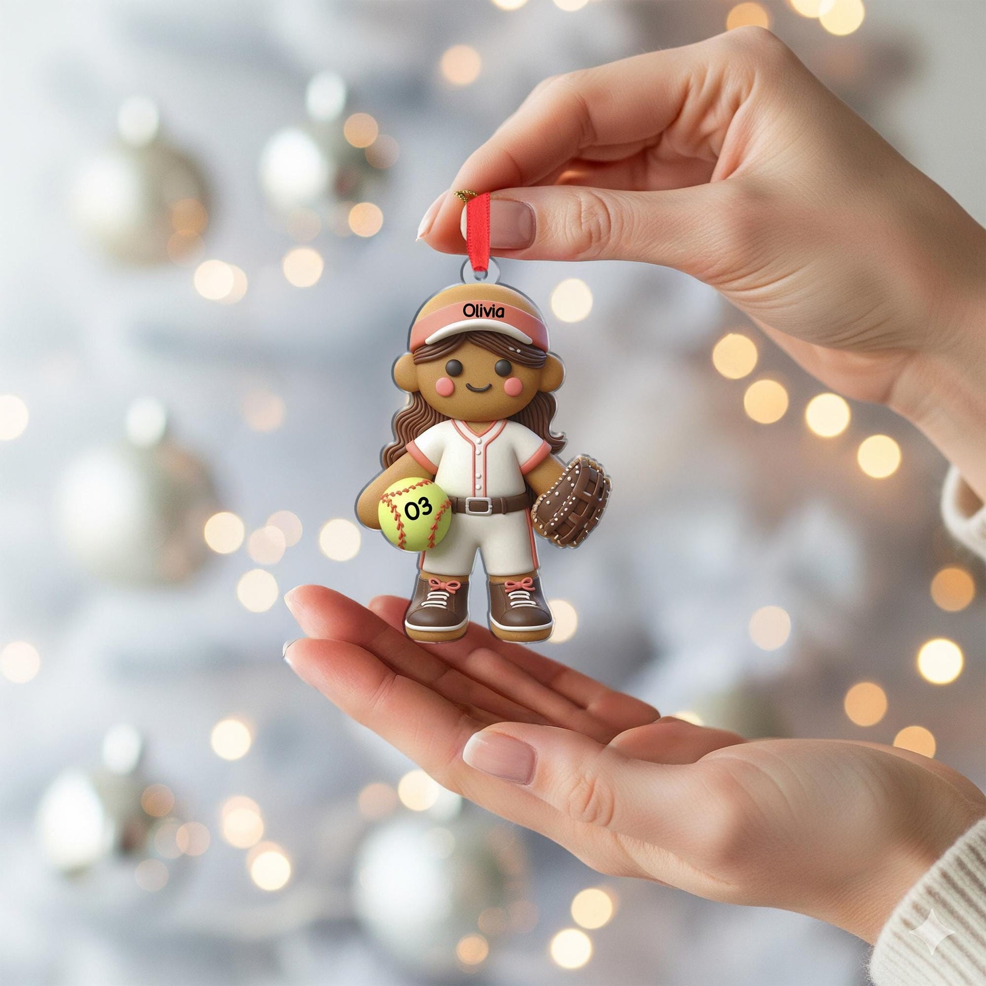 Personalized Softball Ornament – Custom Gingerbread Player Christmas Decor