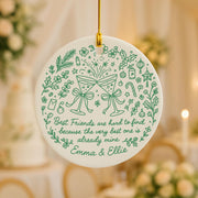 Best Friends Ceramic Ornament • Round Champagne Glasses Design • Custom Names