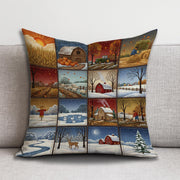 Farmhouse Seasons Pillow: Rustic Barn and Country Landscape Accent