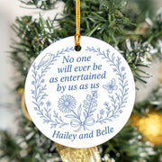 Best Friend Ceramic Ornament • Personalized Names • Floral Line Art • Round Blue Print