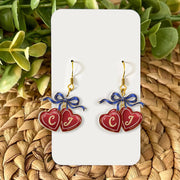 Custom Initial Earrings: Heart Dangle Jewelry with Bow Charm