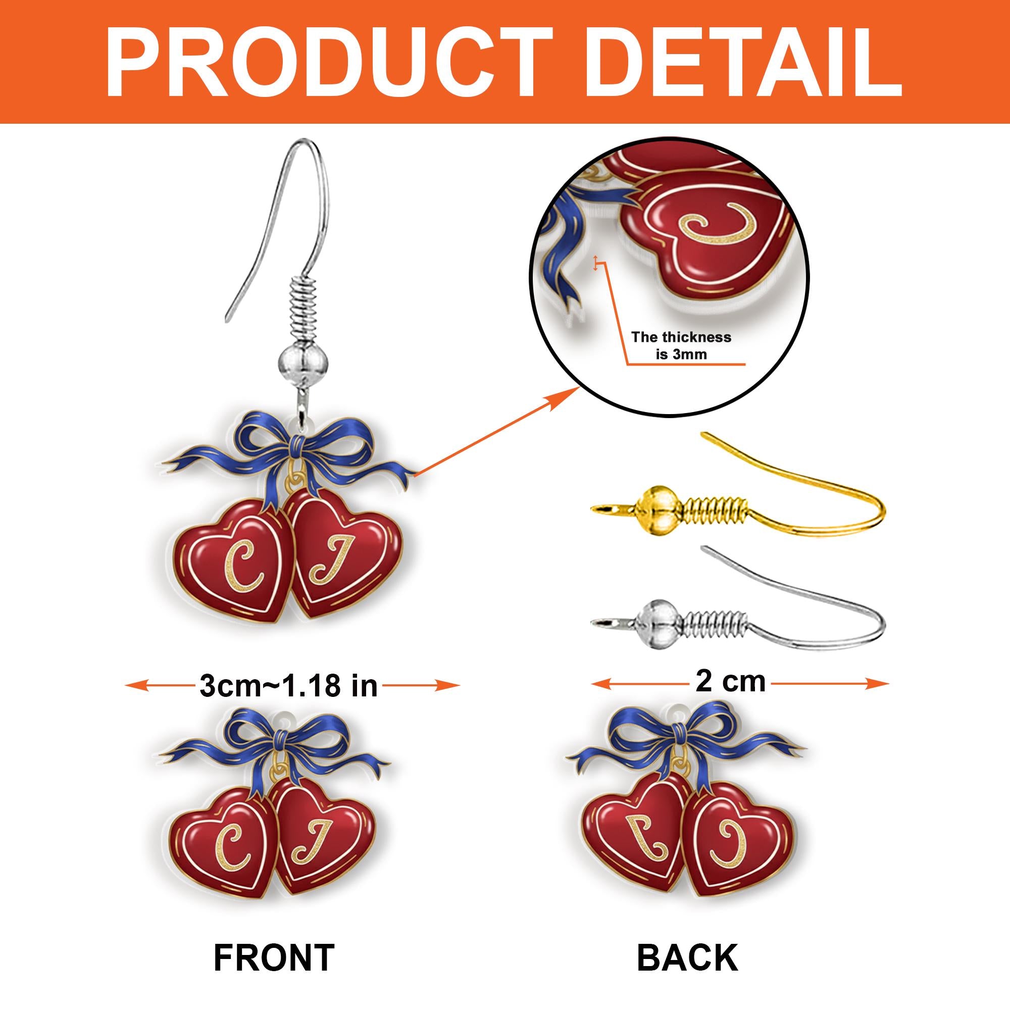Custom Initial Earrings: Heart Dangle Jewelry with Bow Charm