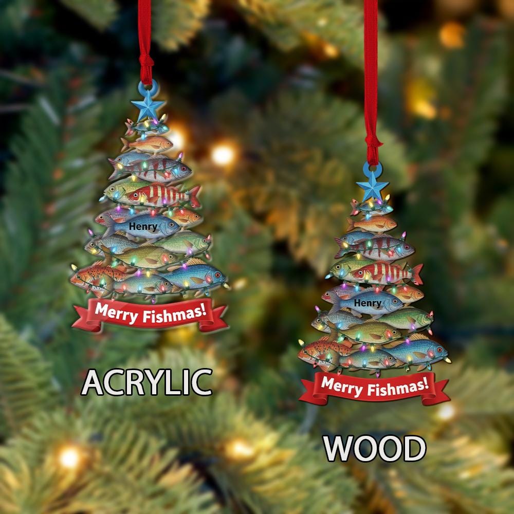 Personalized Fish Christmas Tree Ornament – Custom Name Holiday Decoration with Lights and Fish Design