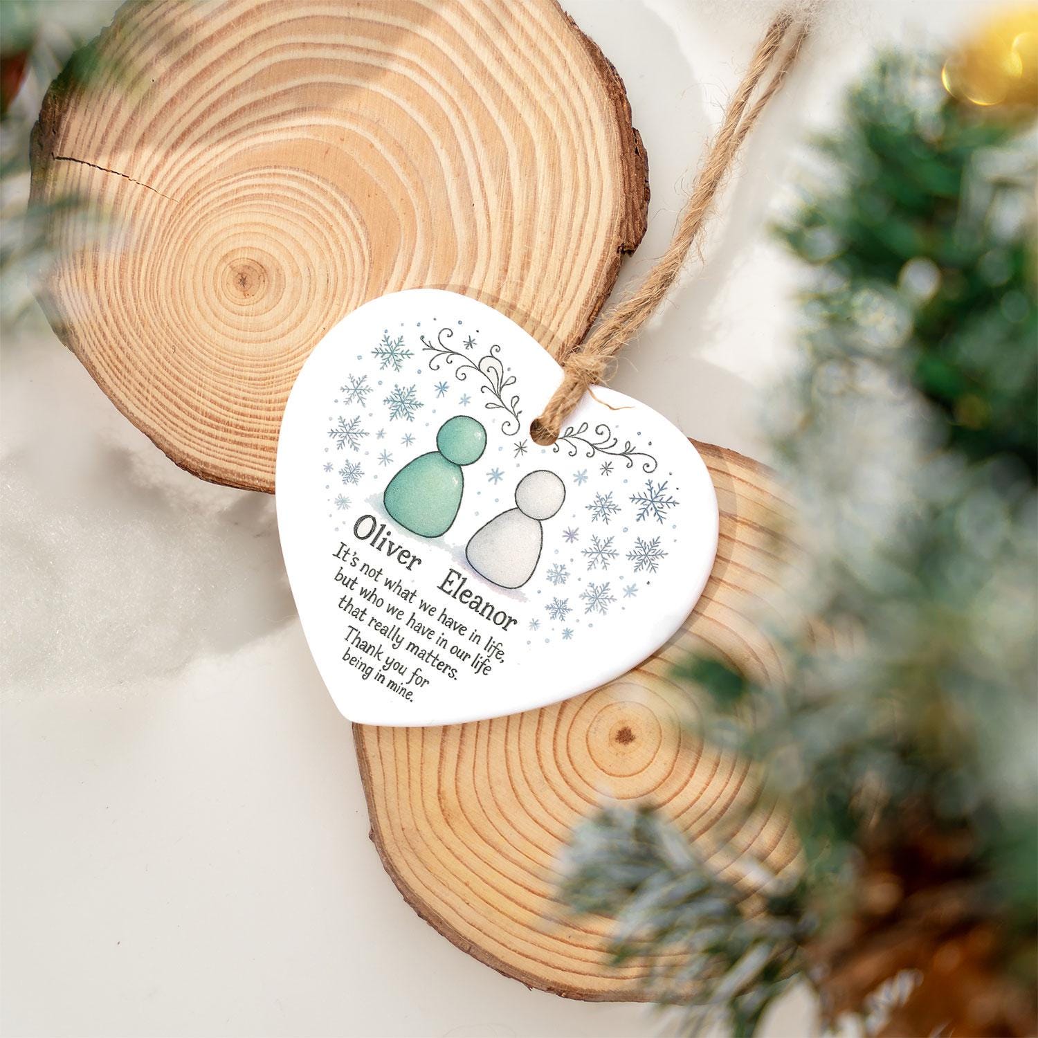 Best Friend Heart Ceramic Ornament • Personalized Names • Snowflake Illustration • Quote Keepsake