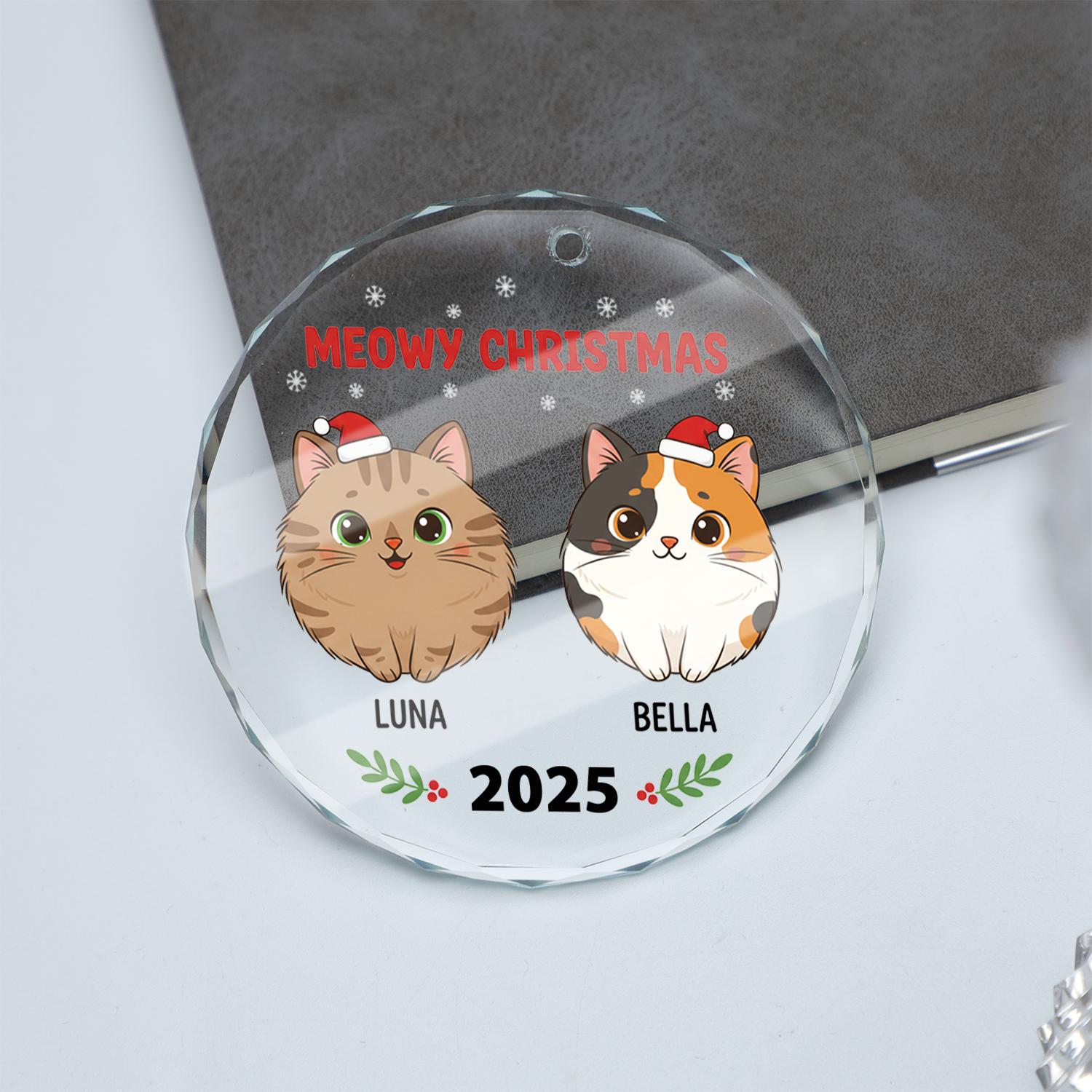 Personalized Cat Christmas Ornament – Custom Name Glass Decoration with Santa Hats and 2025