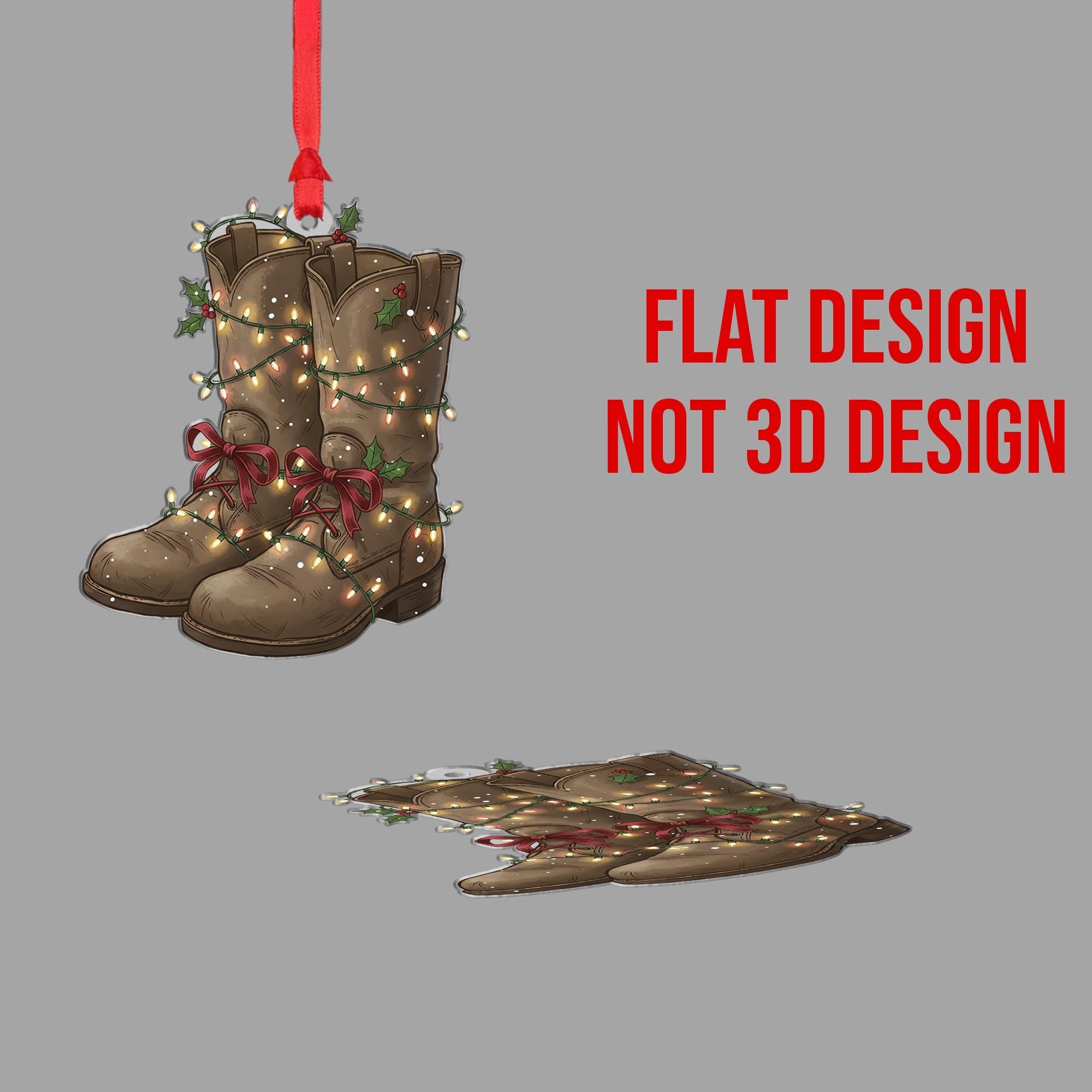 Farmer Boot Ornament: Rustic Christmas Tree Decoration with Lights and Holly