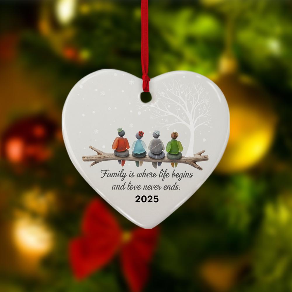 Personalized Family Ornament – Custom Name Glass Decoration with Birds on Branch and 2025