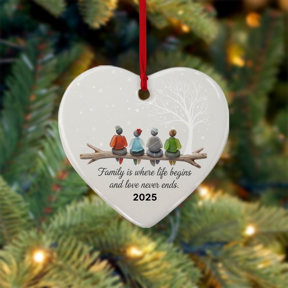 Personalized Family Ornament – Custom Name Glass Decoration with Birds on Branch and 2025