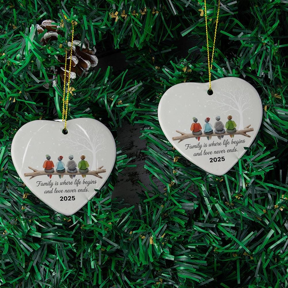 Personalized Family Ornament – Custom Name Glass Decoration with Birds on Branch and 2025