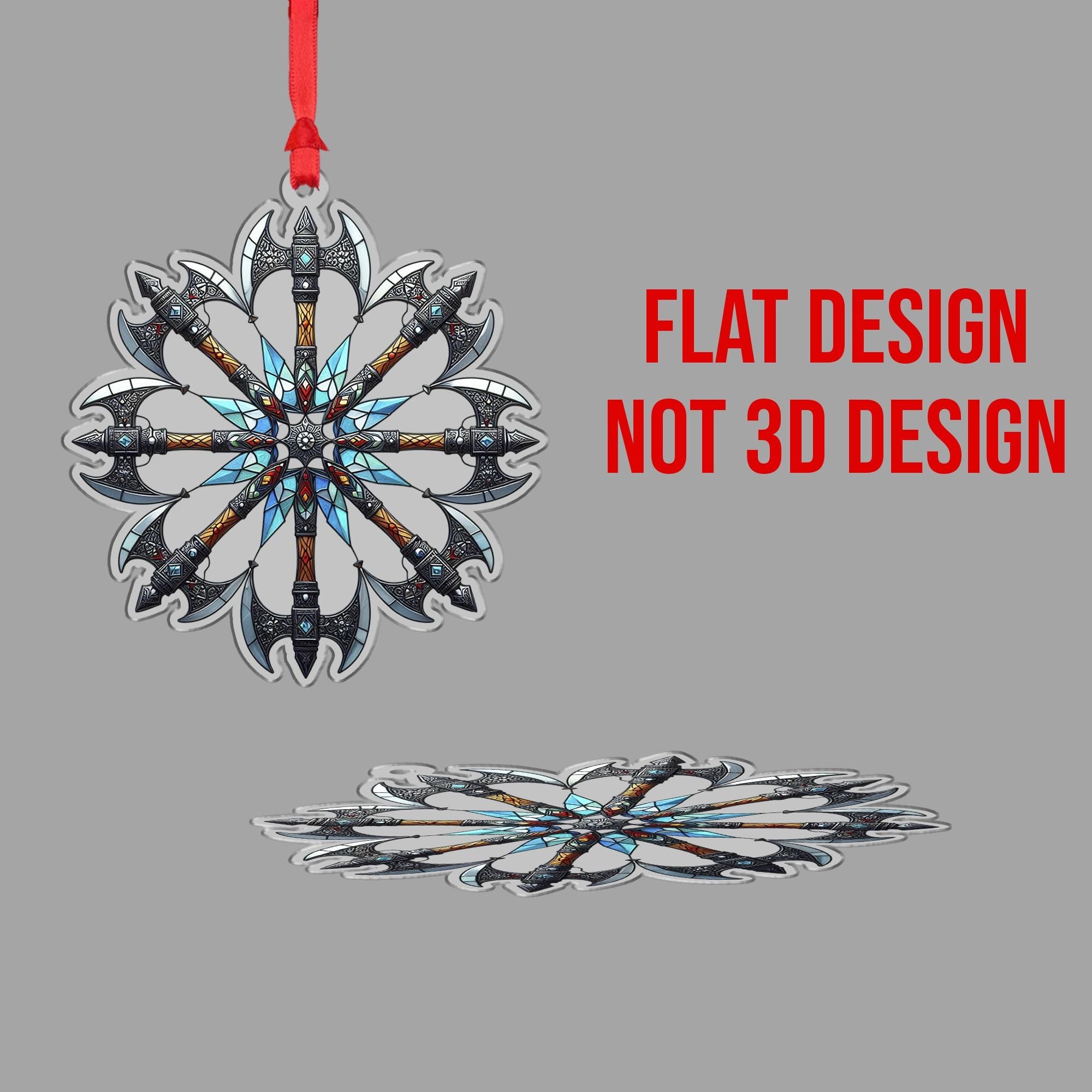 Viking Battle Axe Ornament – Norse Stained Glass Christmas Tree Decor