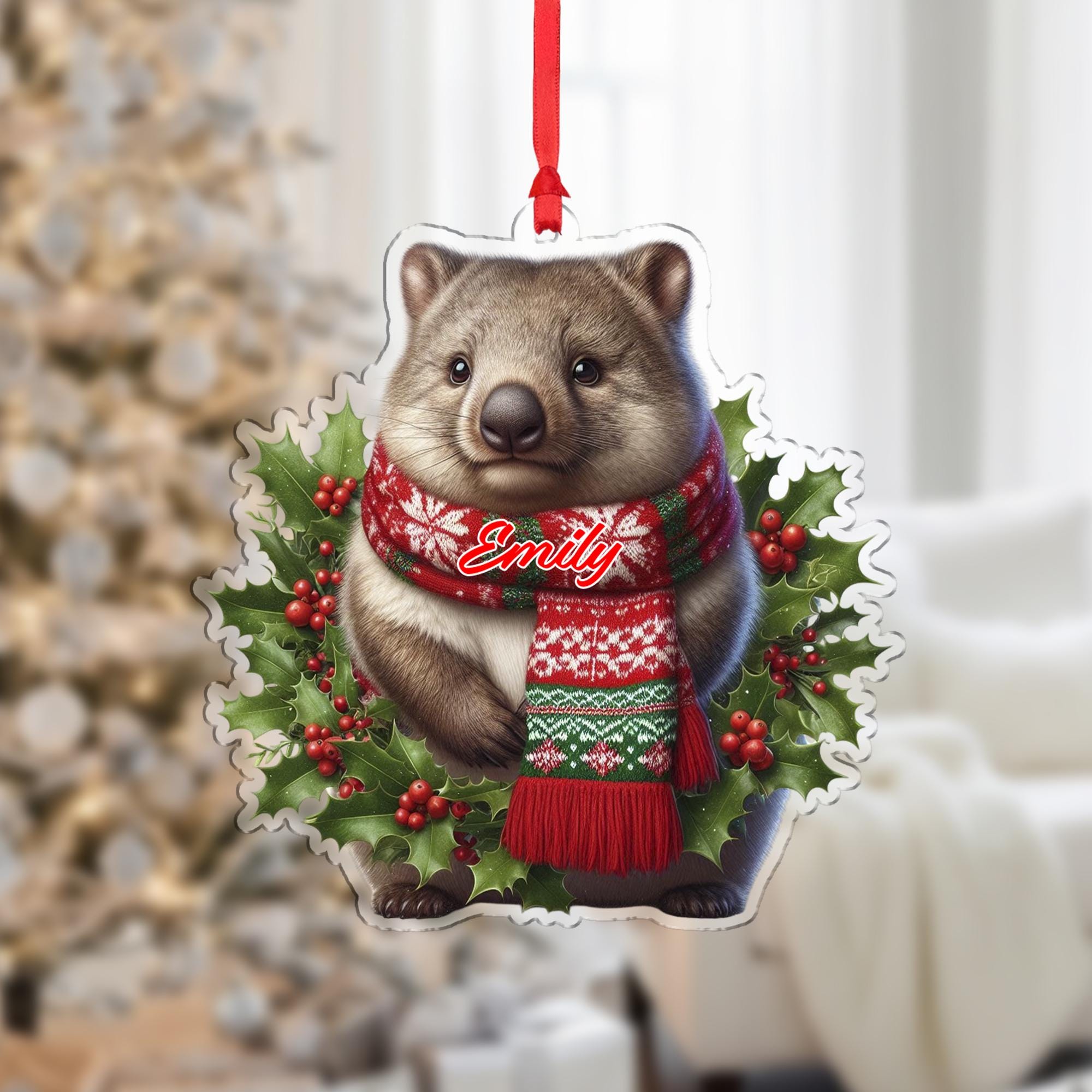 Personalized Wombat Ornament – Custom Name Christmas Tree Decoration