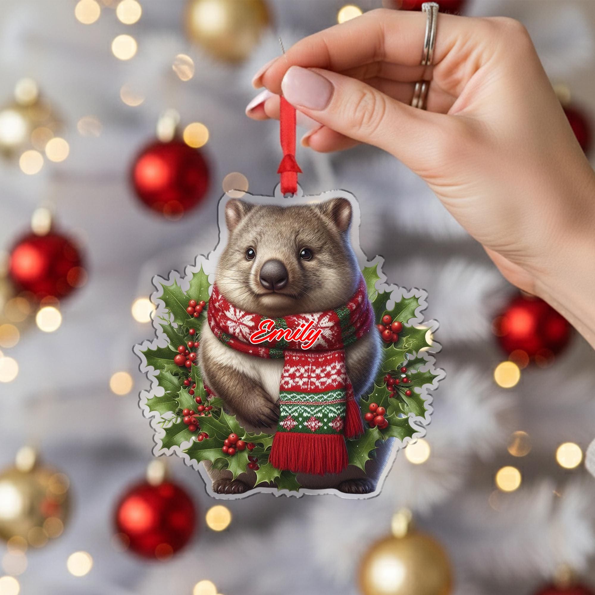 Personalized Wombat Ornament – Custom Name Christmas Tree Decoration