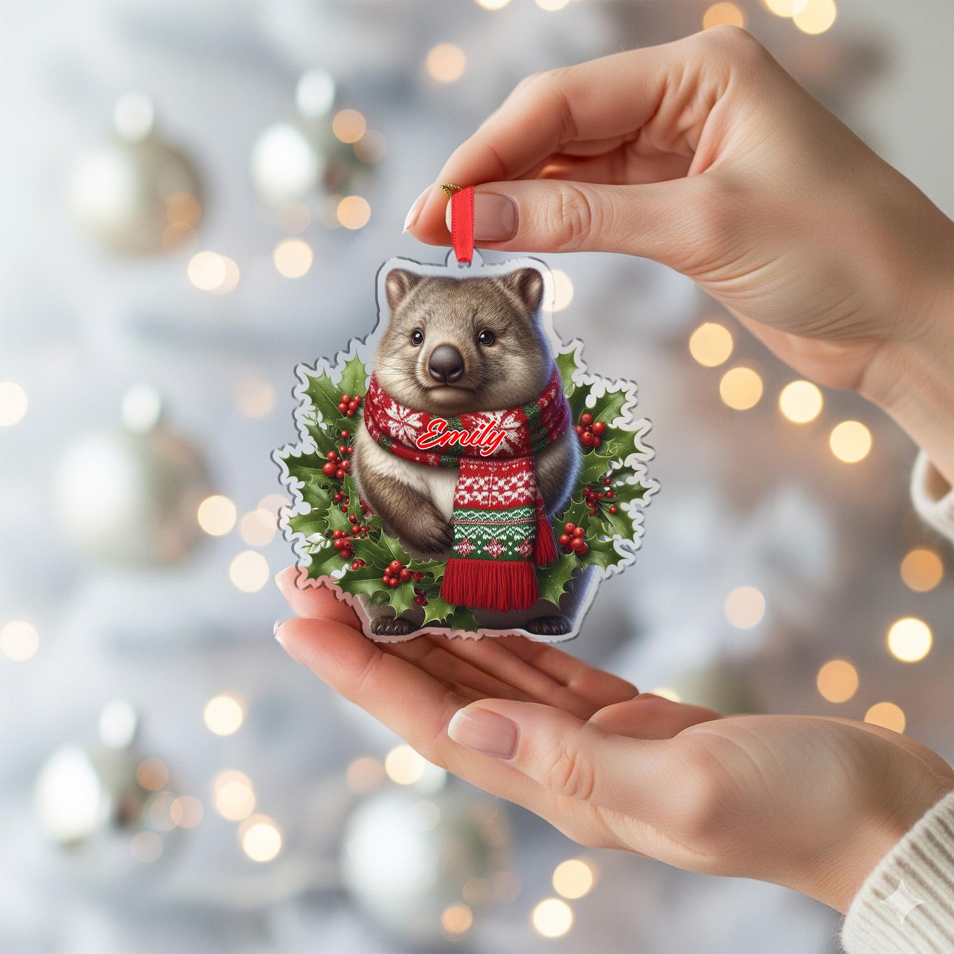 Personalized Wombat Ornament – Custom Name Christmas Tree Decoration