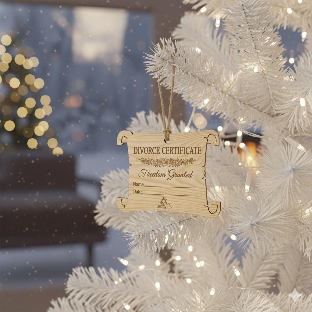 Funny Divorce Certificate Ornament: Freedom Granted Wooden Gift