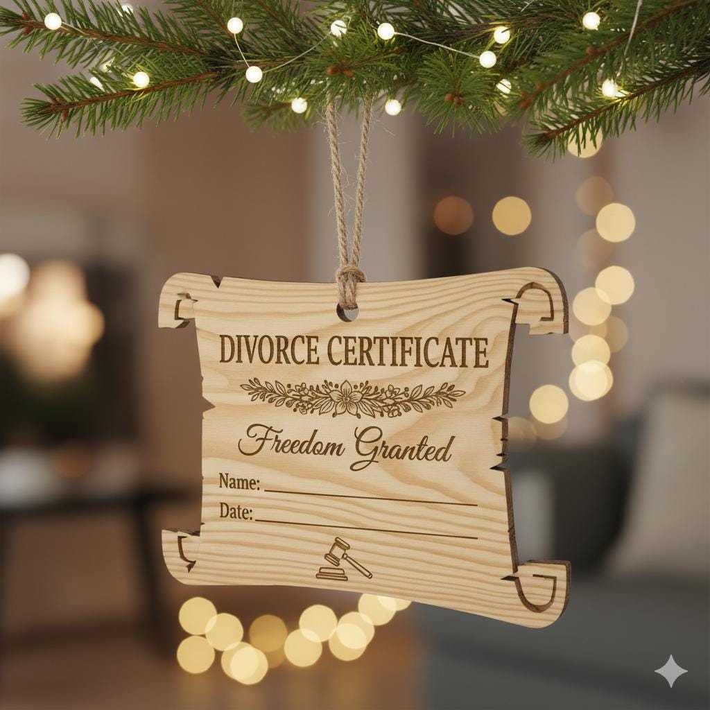 Funny Divorce Certificate Ornament: Freedom Granted Wooden Gift
