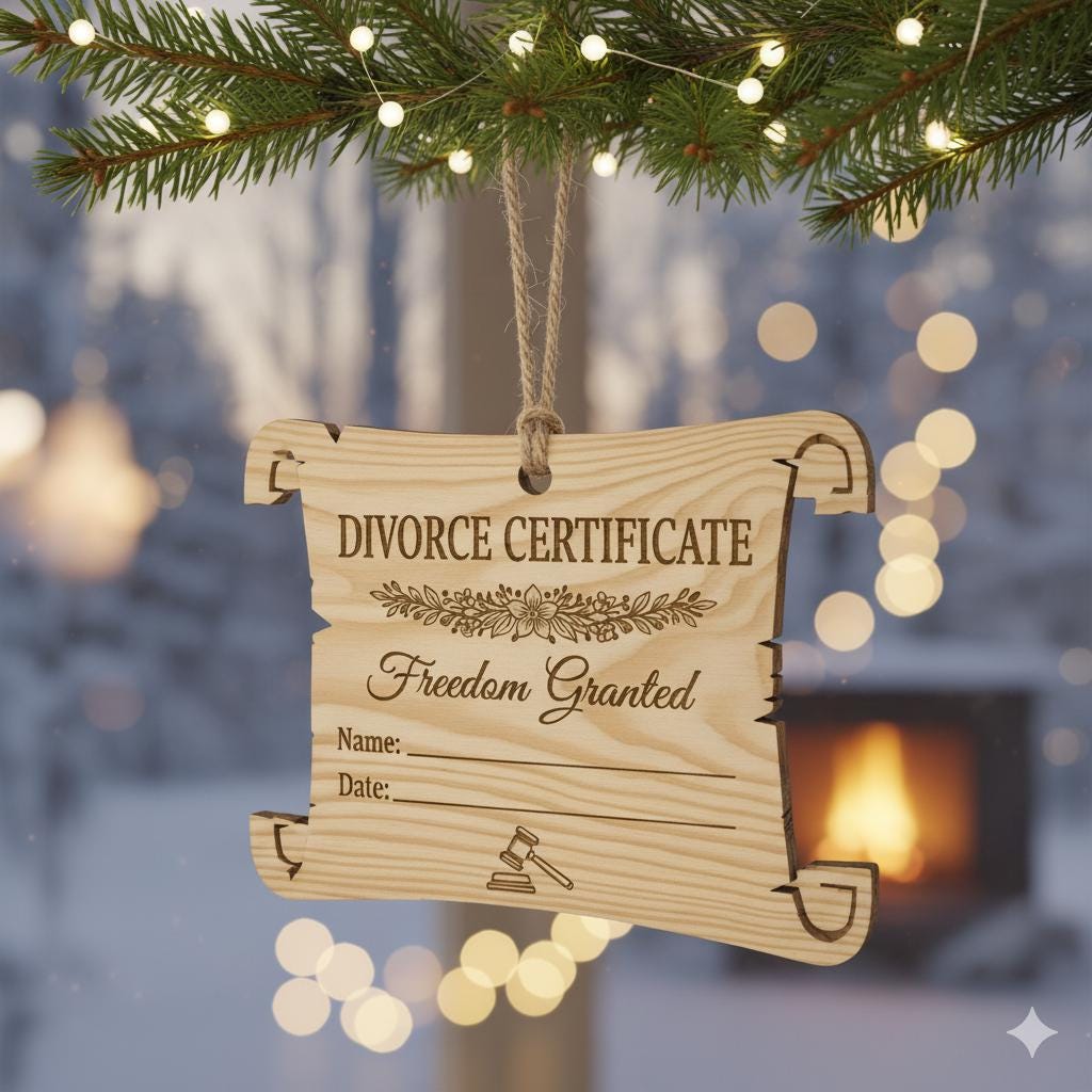 Funny Divorce Certificate Ornament: Freedom Granted Wooden Gift