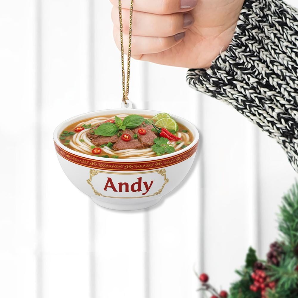Custom Pho Ornament Bowl with Name – Vietnamese Noodle Soup Personalized Decoration