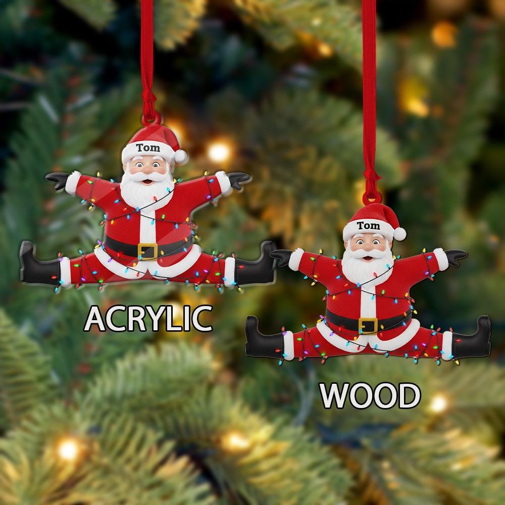 Funny Personalized Santa Ornament with Lights – Custom Name Christmas Tree Decoration