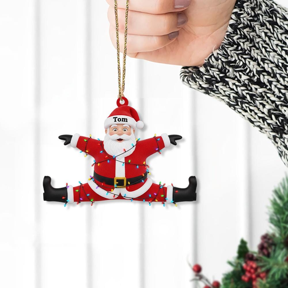 Funny Personalized Santa Ornament with Lights – Custom Name Christmas Tree Decoration
