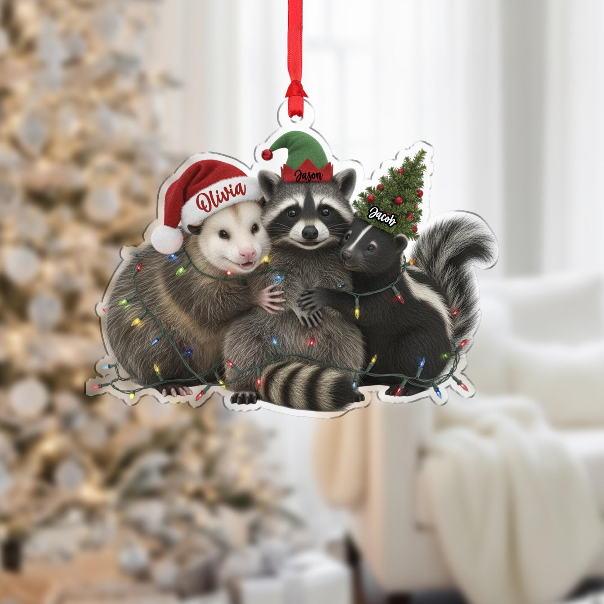 Woodland Animal Ornament – Personalized Raccoon Opossum Skunk Christmas Decor