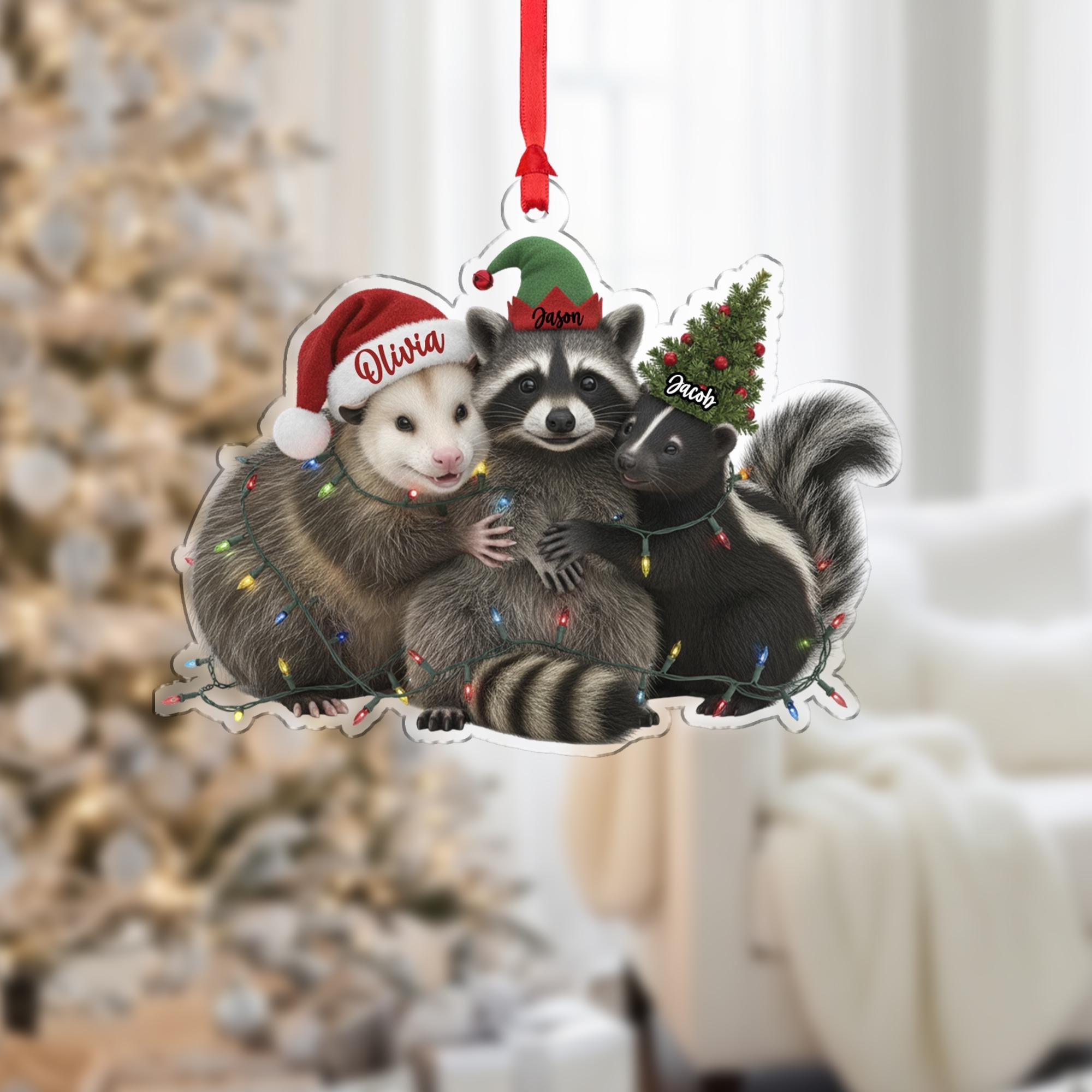 Woodland Animal Ornament – Personalized Raccoon Opossum Skunk Christmas Decor