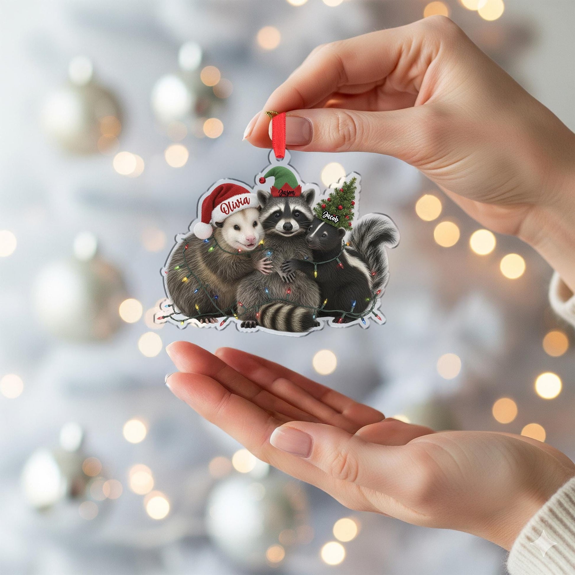 Woodland Animal Ornament – Personalized Raccoon Opossum Skunk Christmas Decor
