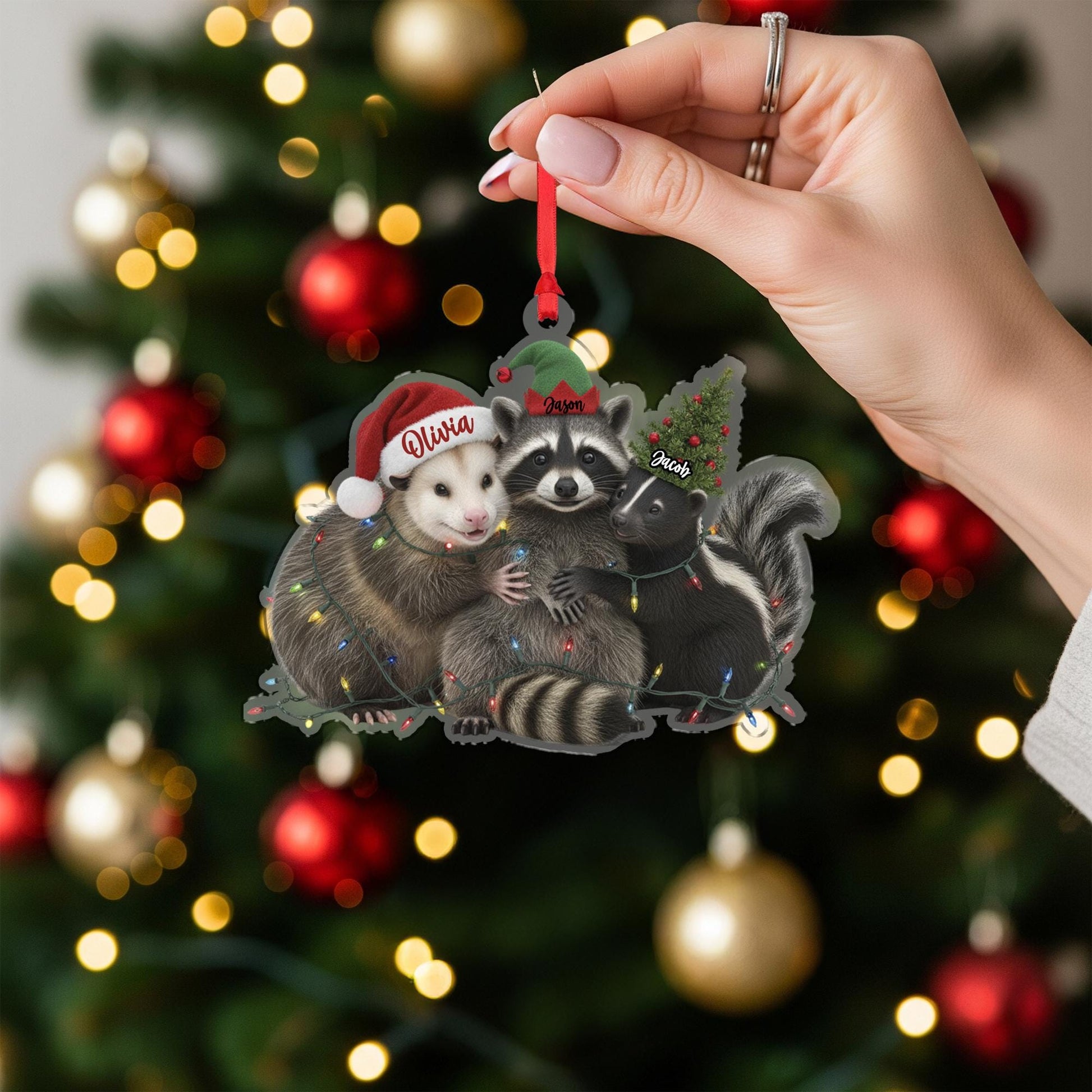 Woodland Animal Ornament – Personalized Raccoon Opossum Skunk Christmas Decor