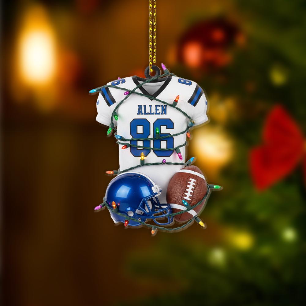 Personalized Football Jersey Ornament – Custom Name with Helmet and Football Design
