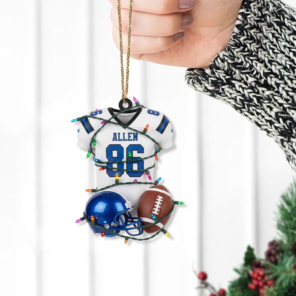 Personalized Football Jersey Ornament – Custom Name with Helmet and Football Design