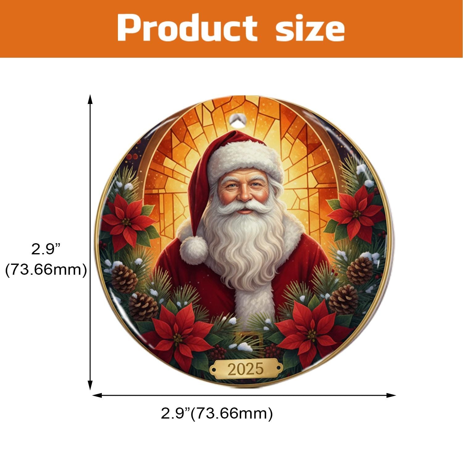 Santa Claus Ornament 2025 – Christmas Decoration with Poinsettias and Pinecones