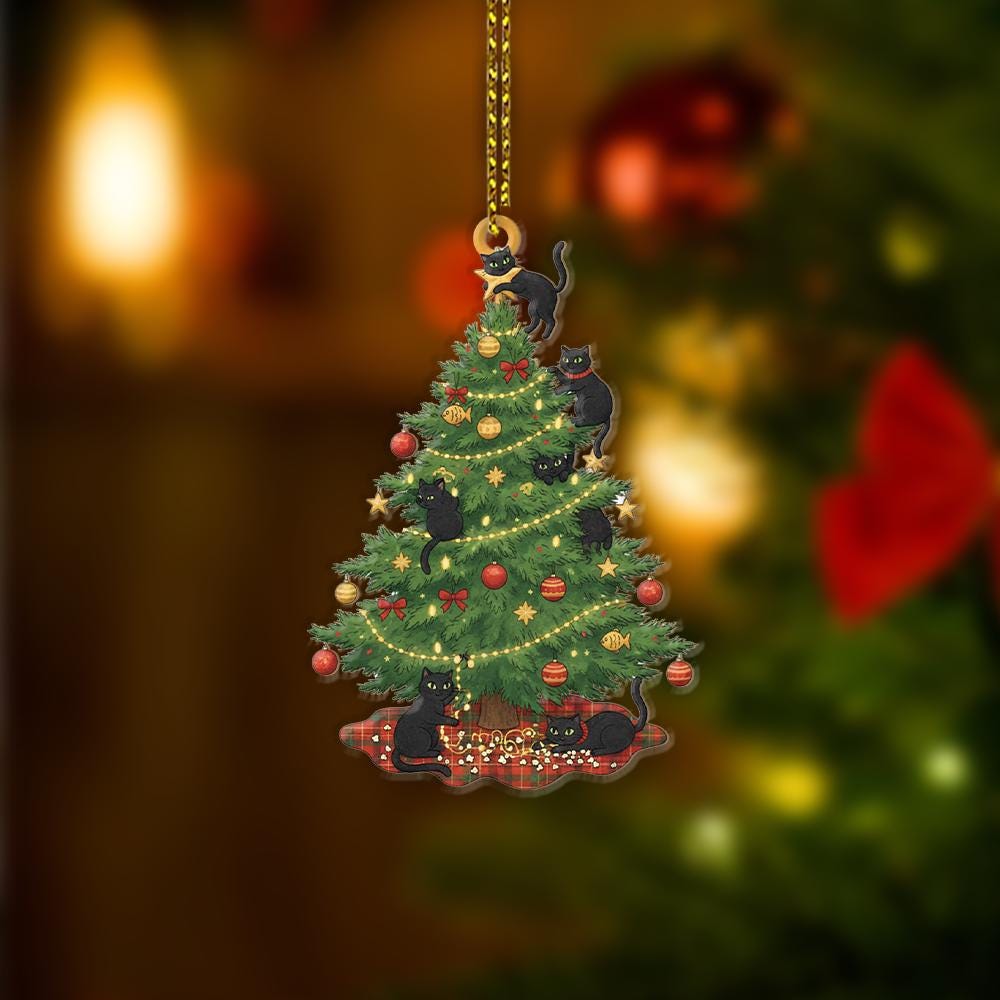 Black Cat Christmas Tree Ornament: Double-Sided Holiday Decor