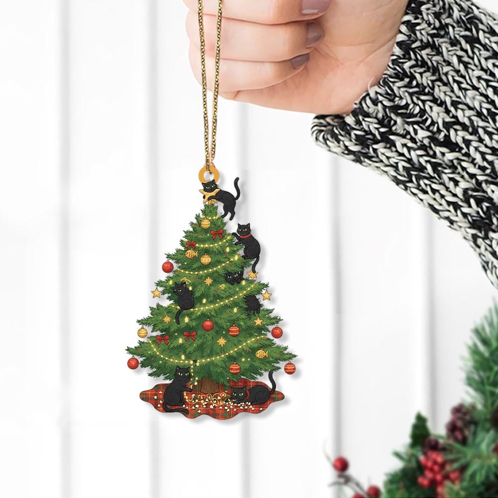 Black Cat Christmas Tree Ornament: Double-Sided Holiday Decor