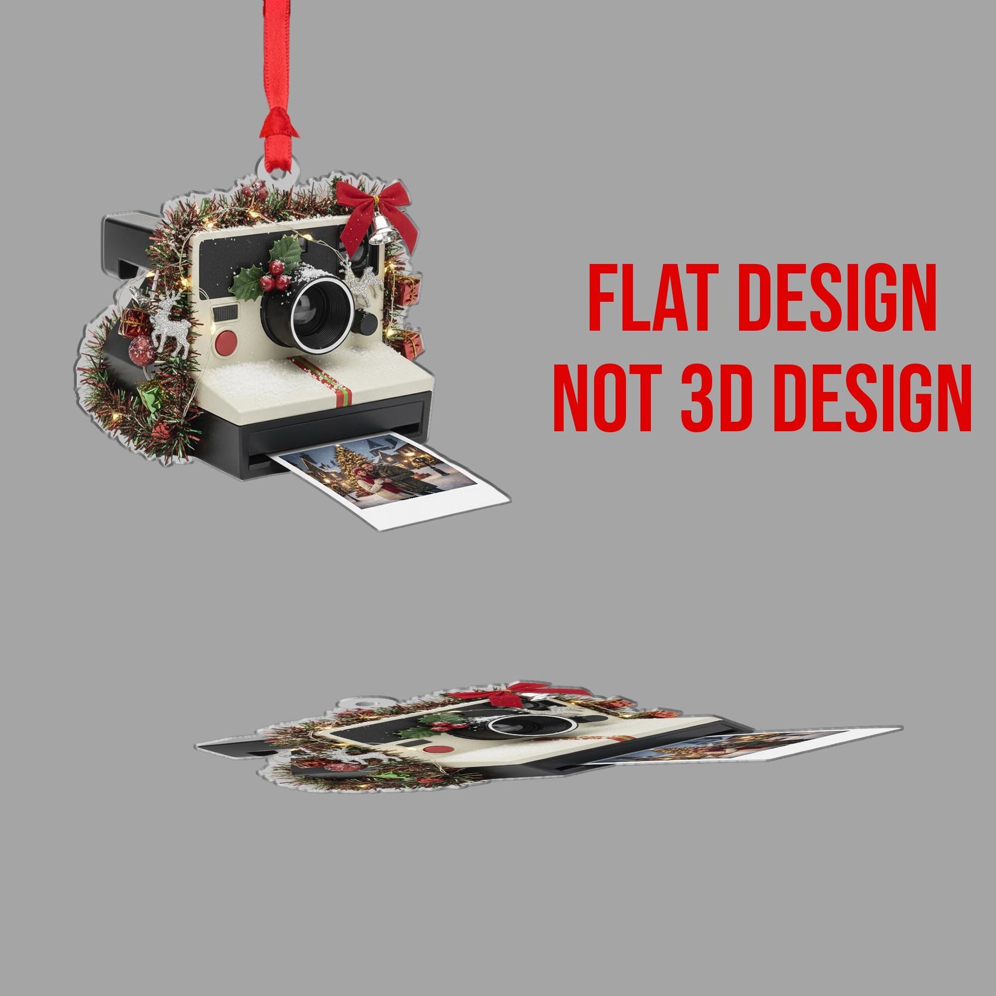 Camera Ornament: Retro Christmas Tree Decoration with Photo and Holiday Details
