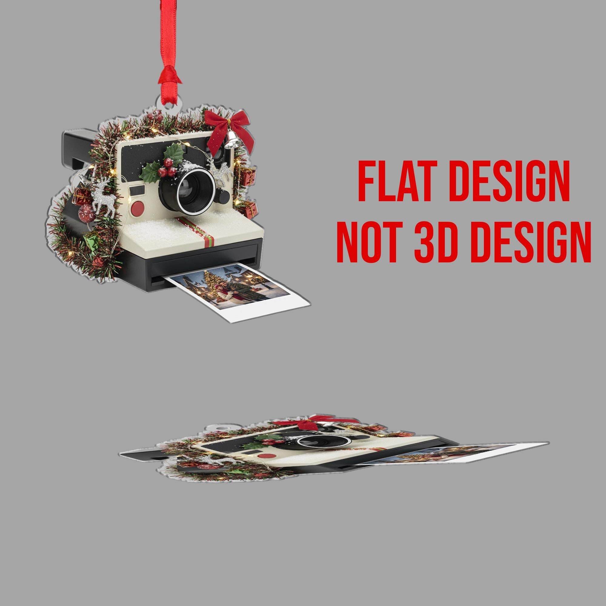 Camera Ornament: Retro Christmas Tree Decoration with Photo and Holiday Details