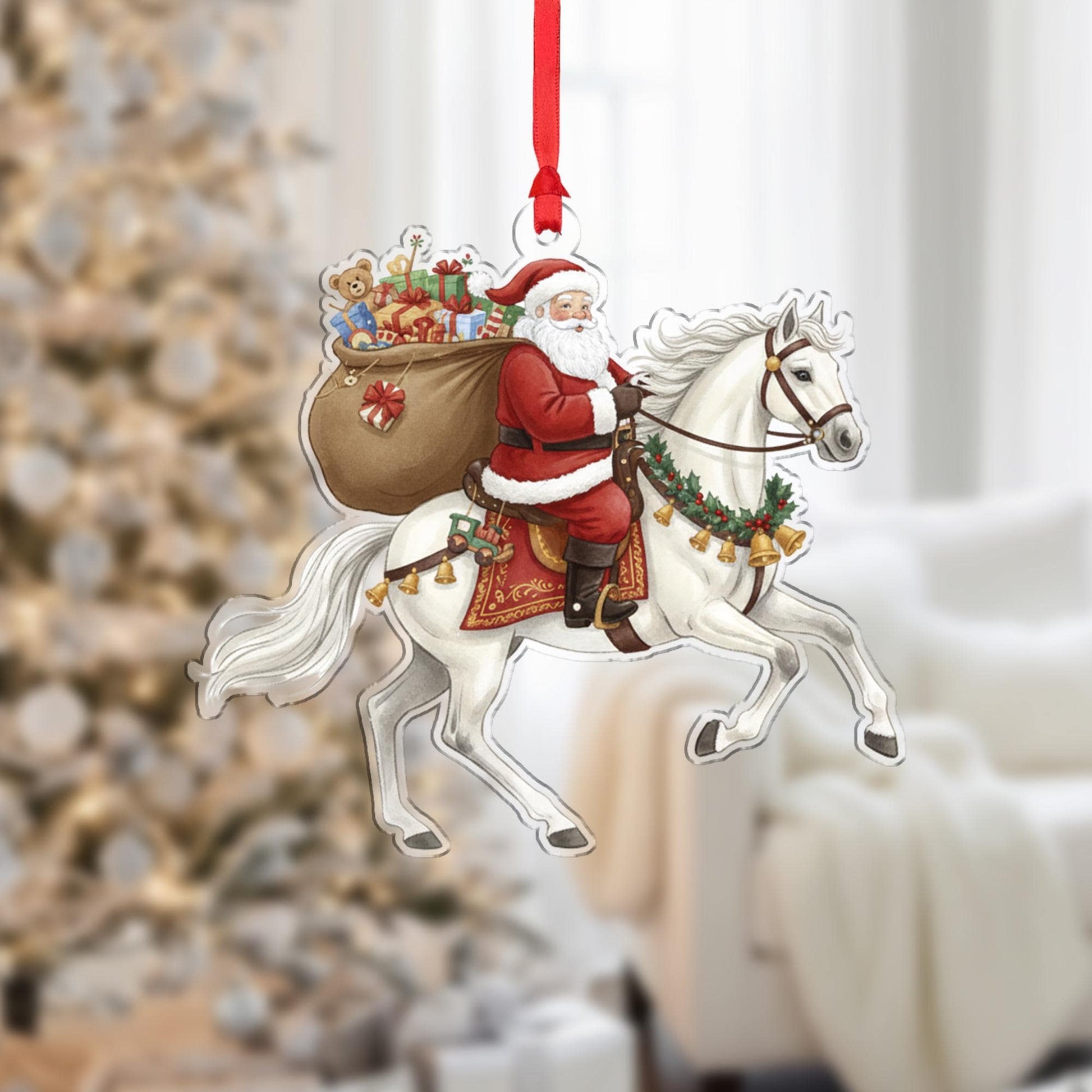 Santa Ornament: Christmas Tree Decoration with Horse and Toy Sack