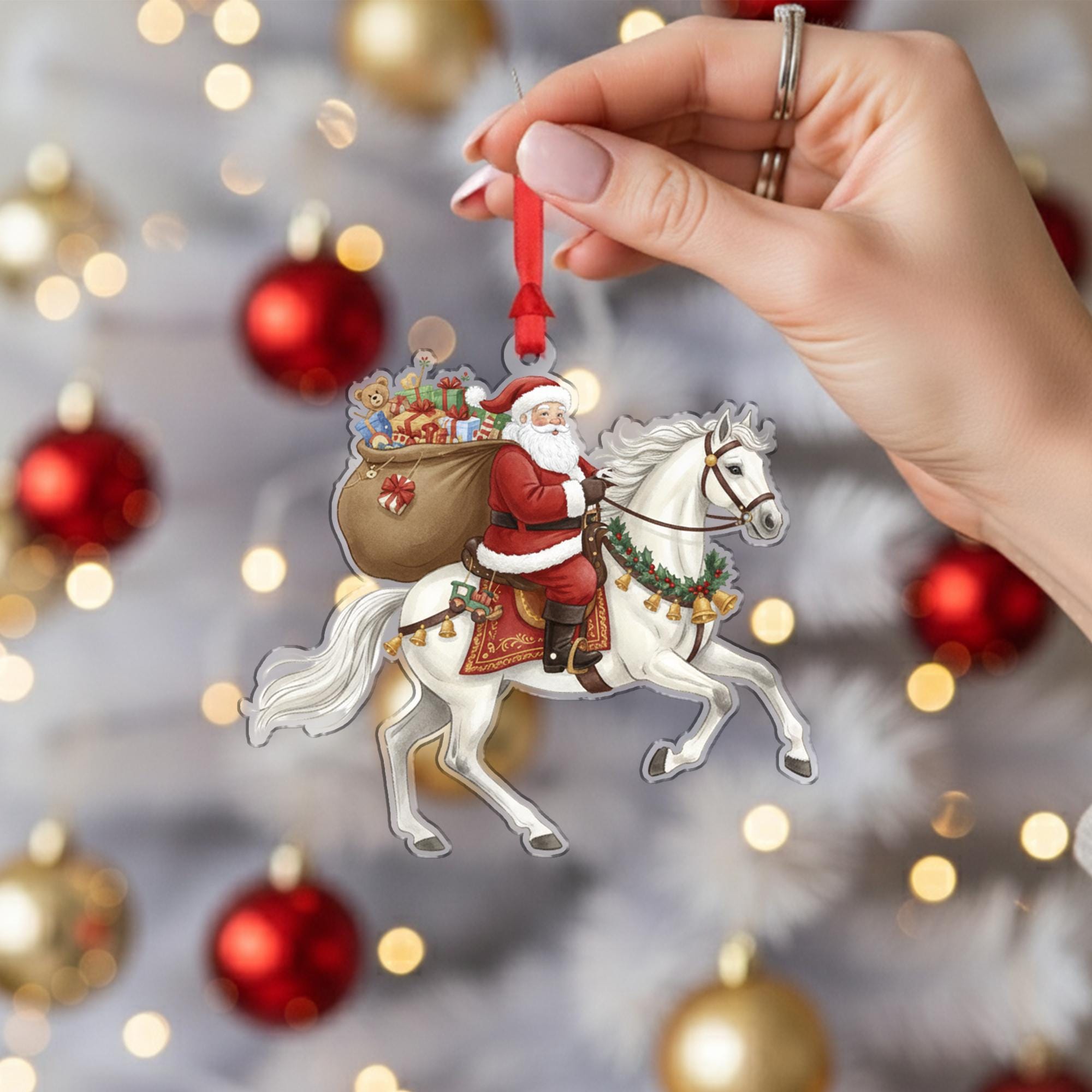 Santa Ornament: Christmas Tree Decoration with Horse and Toy Sack