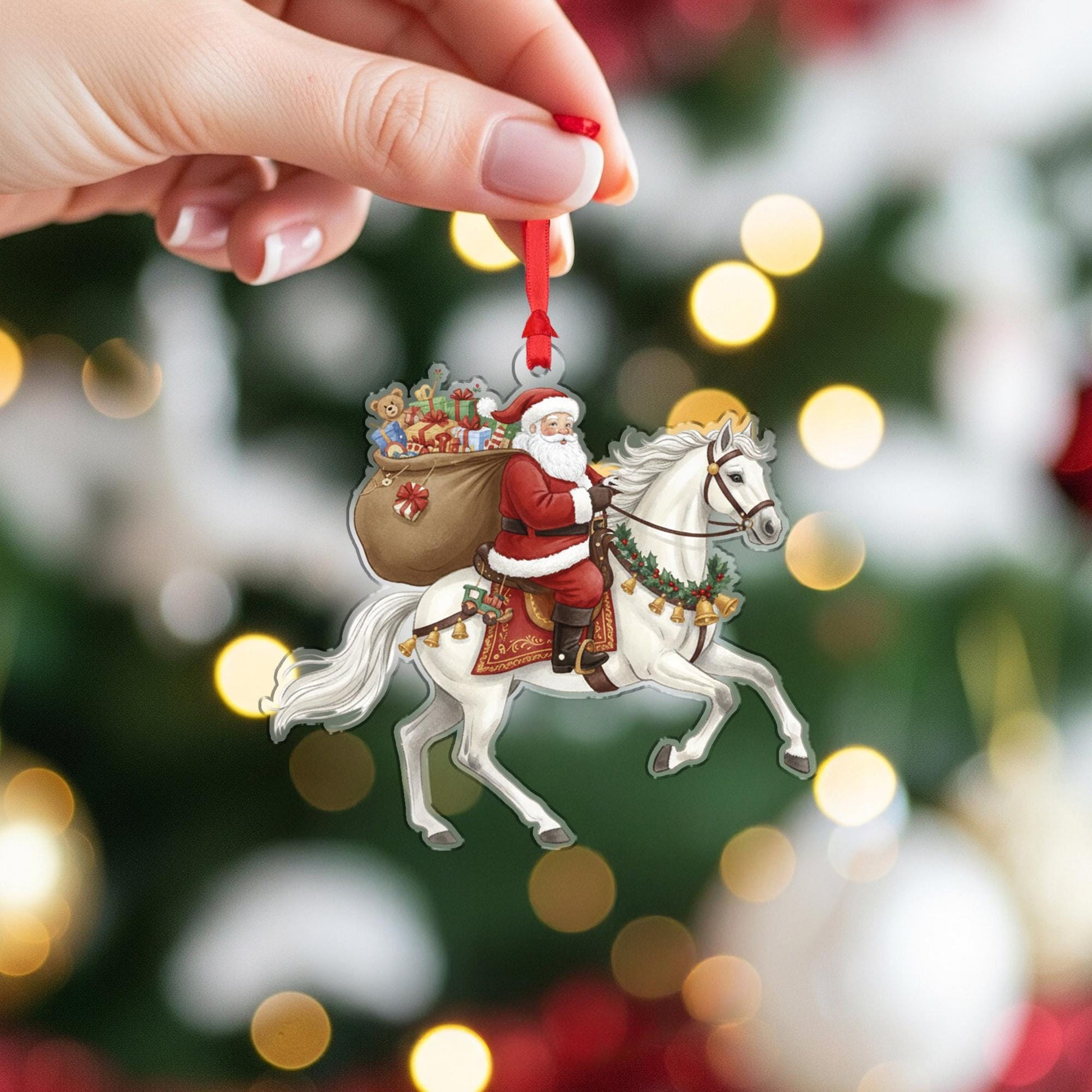 Santa Ornament: Christmas Tree Decoration with Horse and Toy Sack