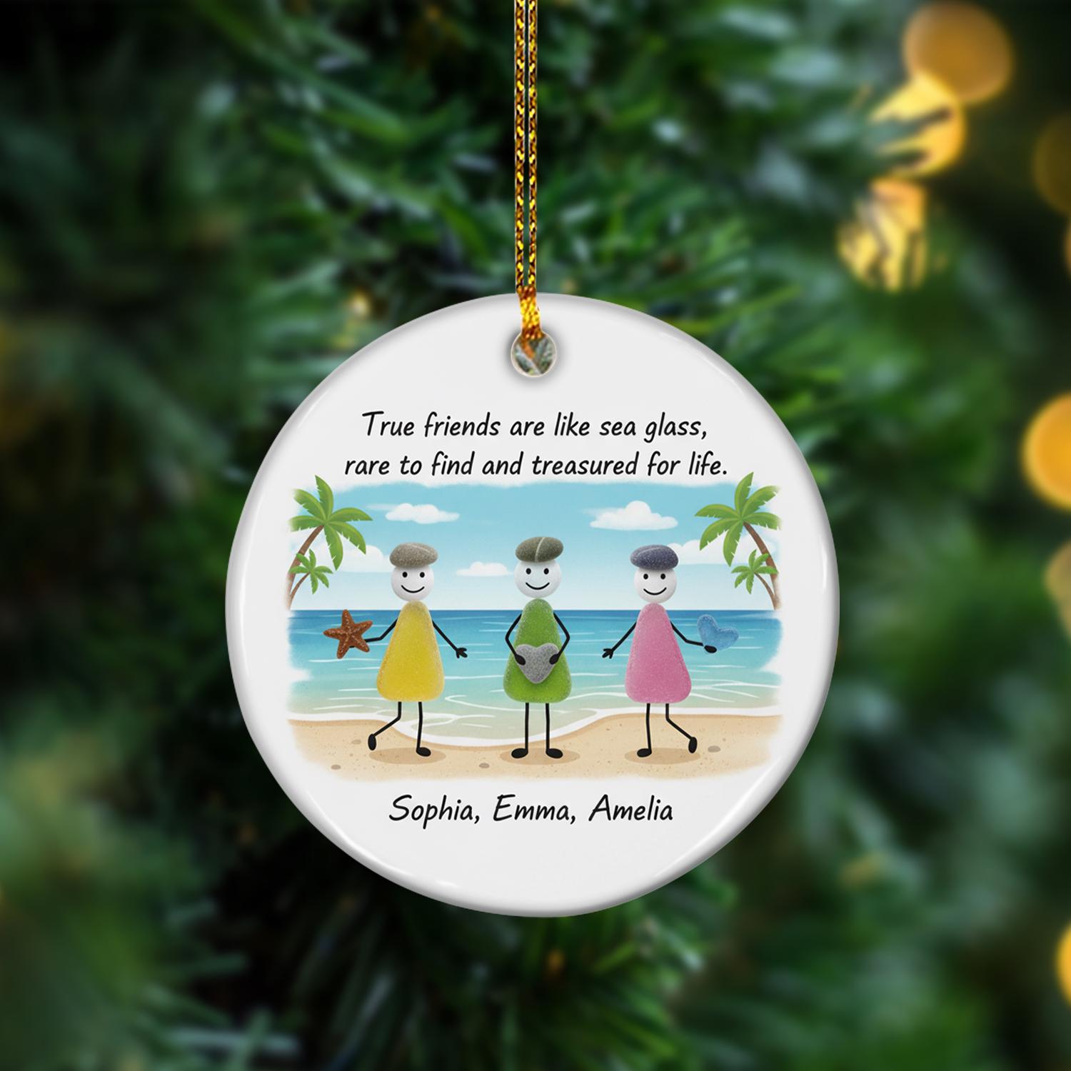 Personalized Friends Beach Ornament – Custom Names with Sea Glass and Friendship Quote