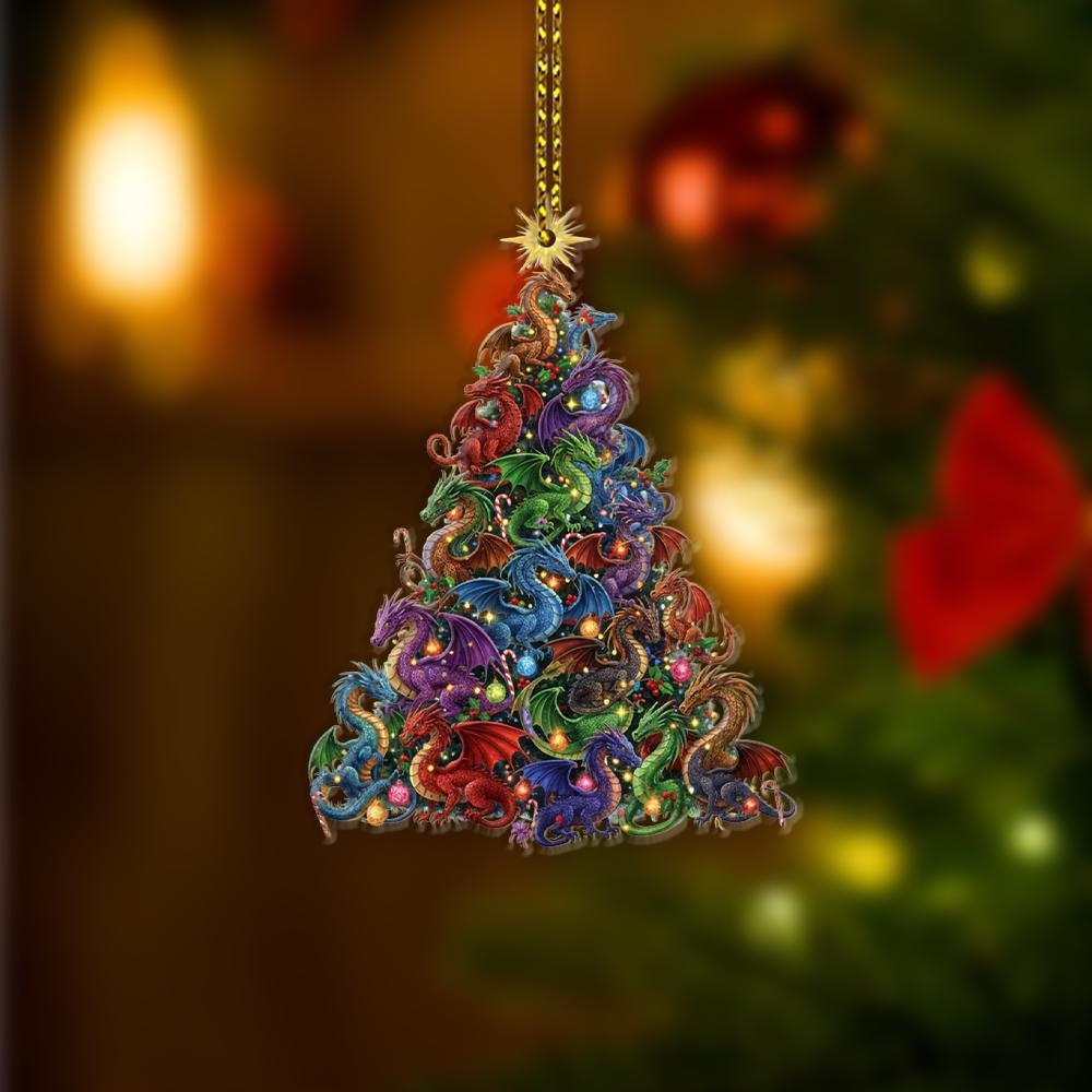 Dragon Christmas Tree Ornament – Fantasy Holiday Decor – Colorful Hanging Decoration