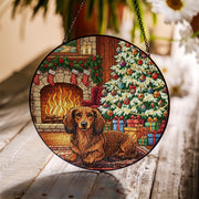 Christmas Dachshund Suncatcher: Holiday Dog Glass Window Decoration
