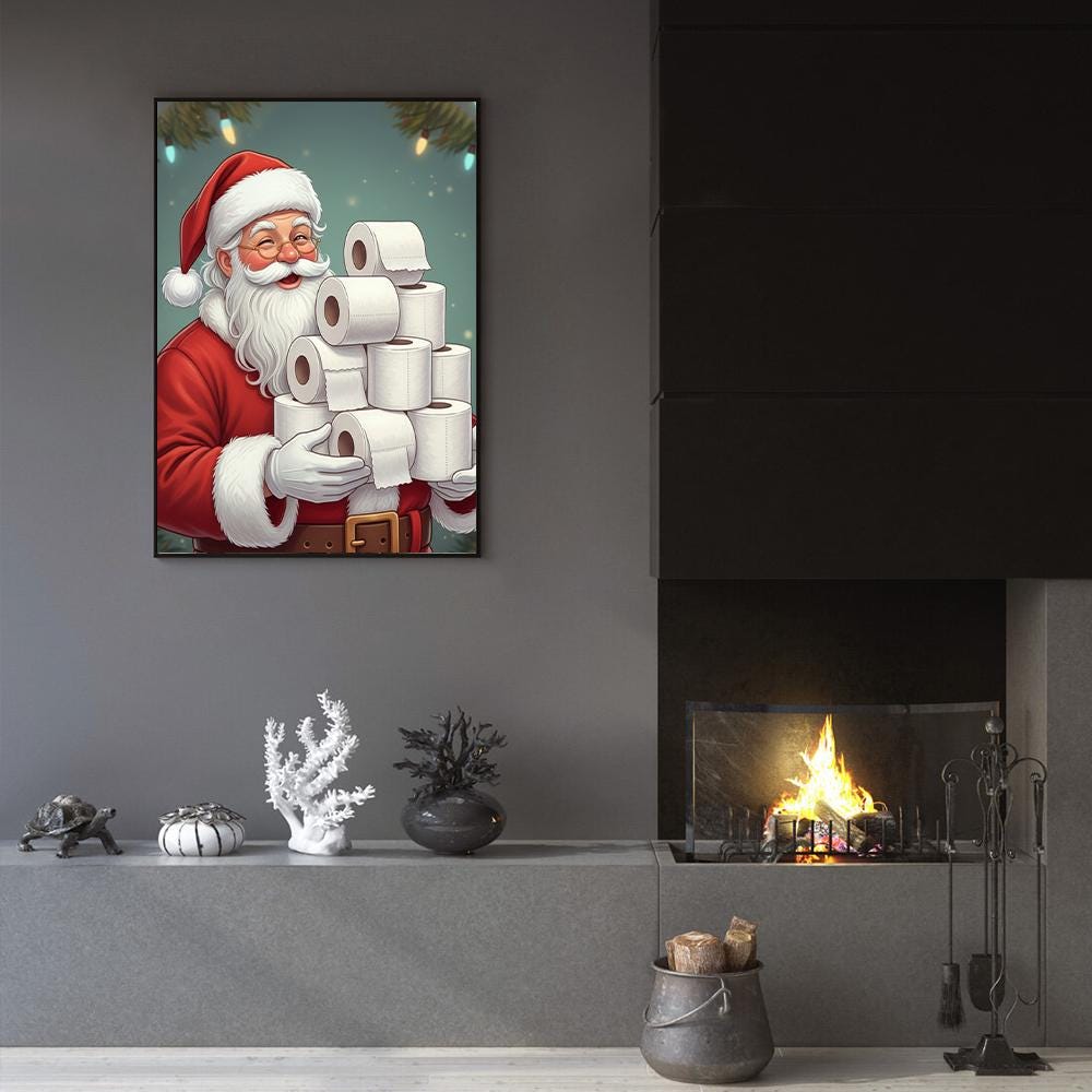 Santa Claus Poster – Christmas Decor with Santa Holding Toilet Paper Rolls