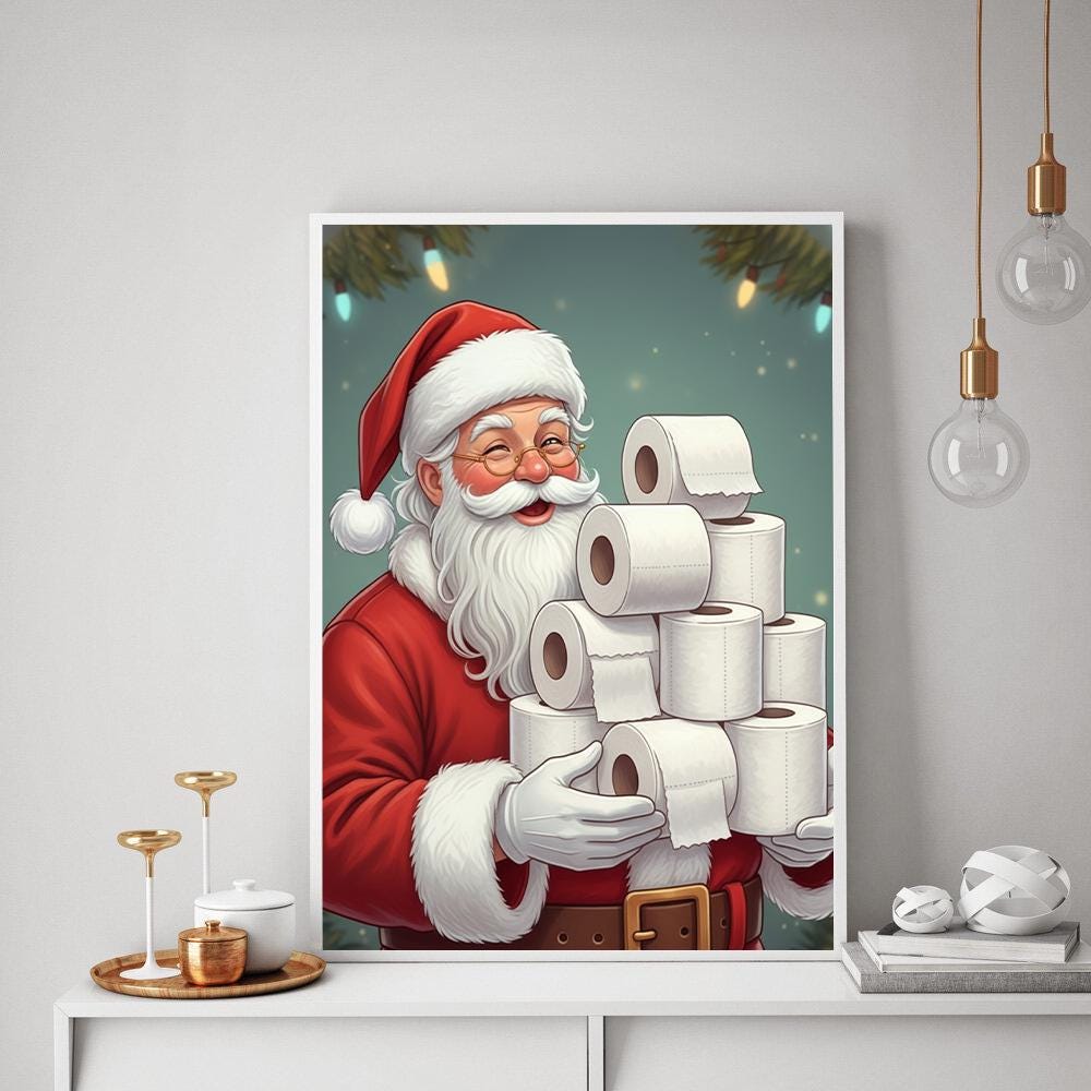 Santa Claus Poster – Christmas Decor with Santa Holding Toilet Paper Rolls