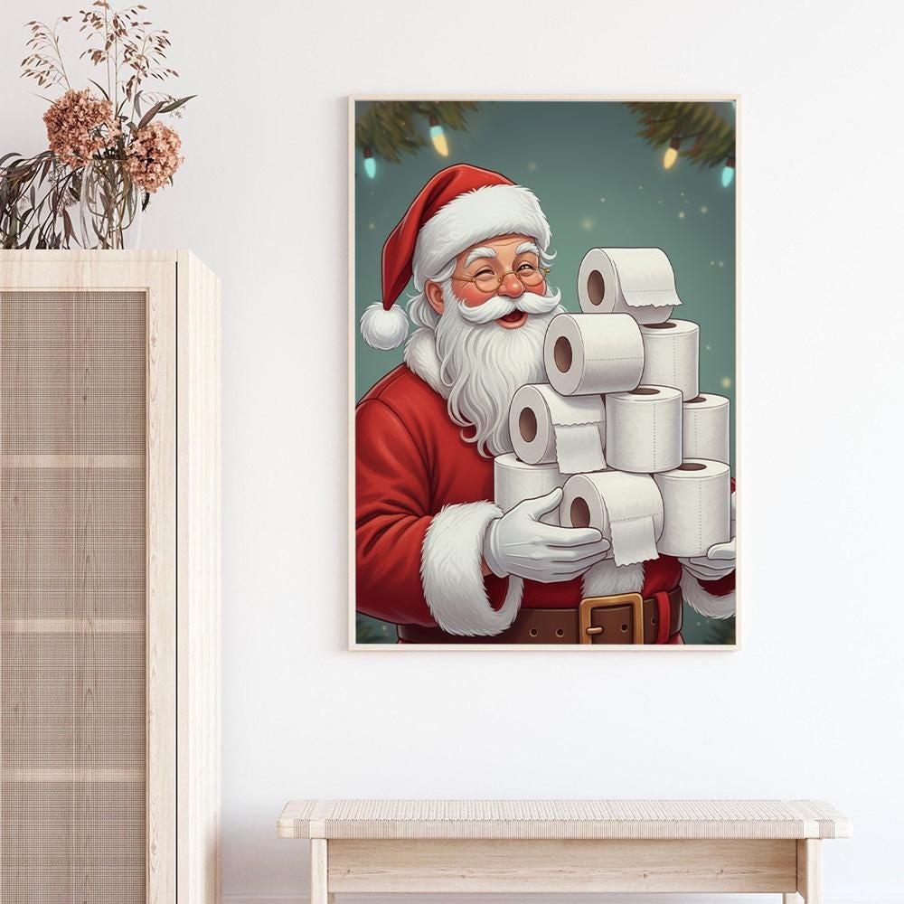 Santa Claus Poster – Christmas Decor with Santa Holding Toilet Paper Rolls