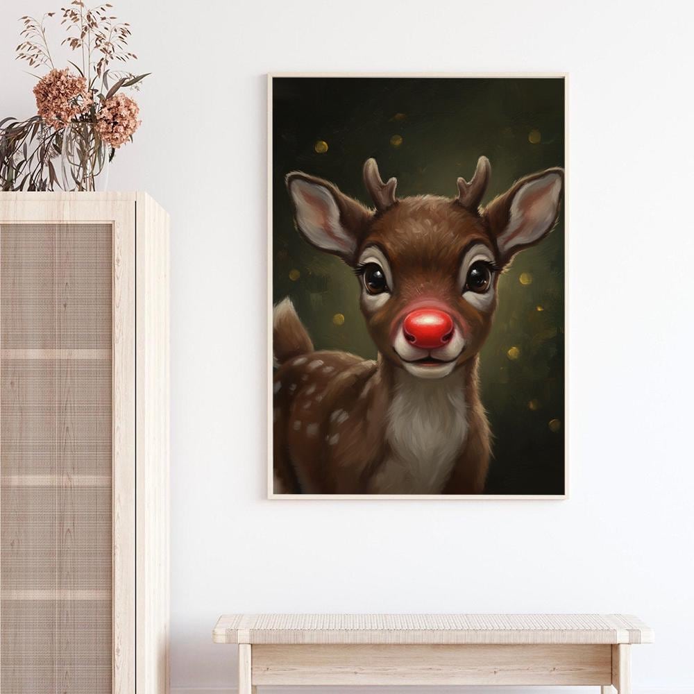 Rudolph the Red-Nosed Reindeer Poster – Christmas Wall Art with Cute Reindeer Illustration