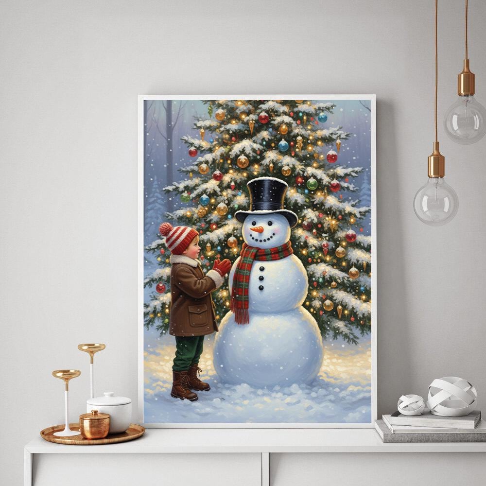 Snowman and Child Christmas Poster: Festive Tree Decor