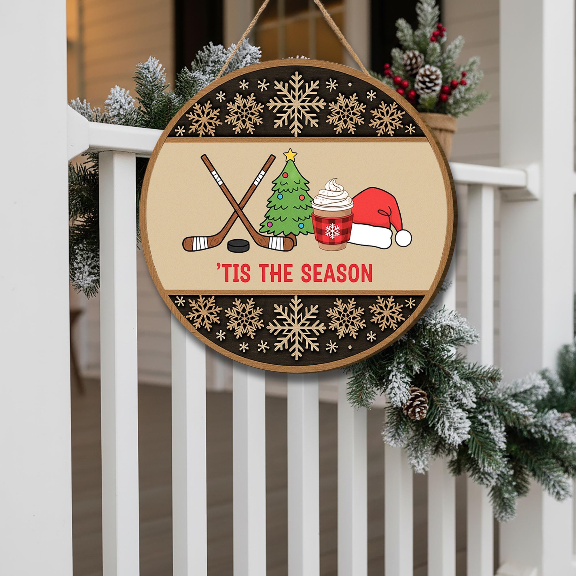 Hockey Christmas Door Sign - Winter Sports Holiday Decor