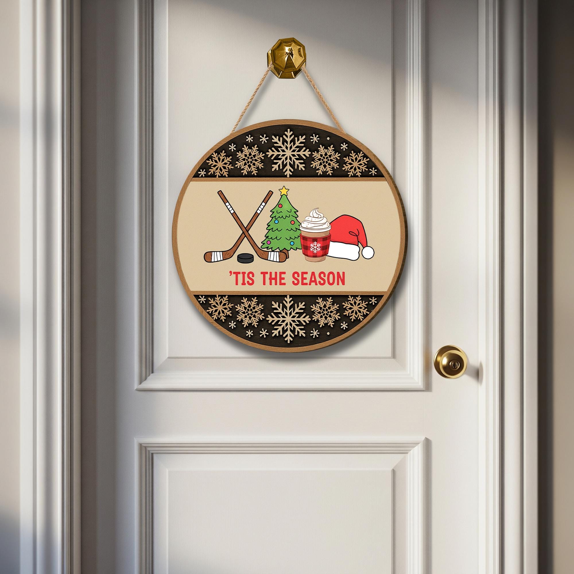 Hockey Christmas Door Sign - Winter Sports Holiday Decor