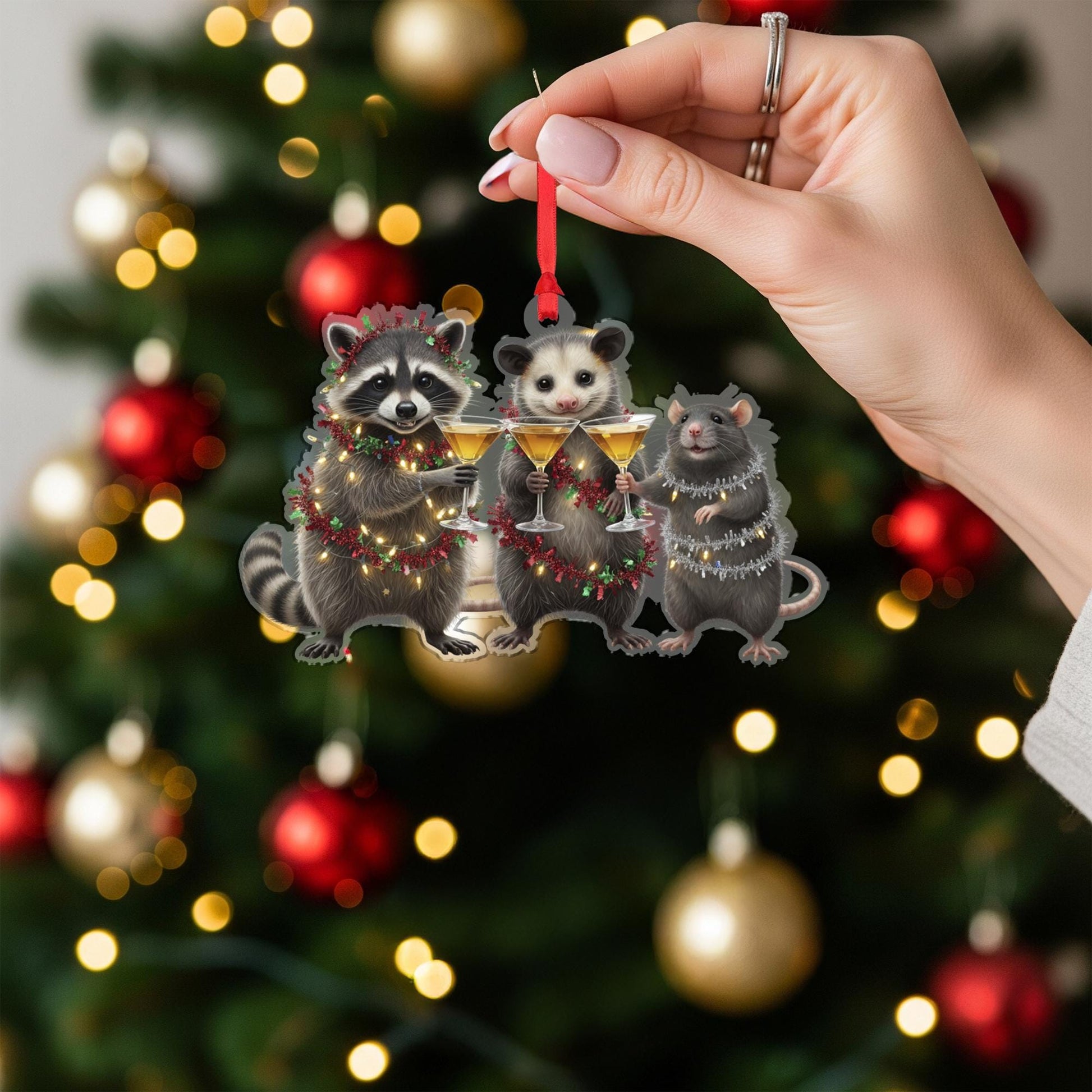 Animal Ornament: Christmas Tree Decoration with Raccoon Opossum and Rat