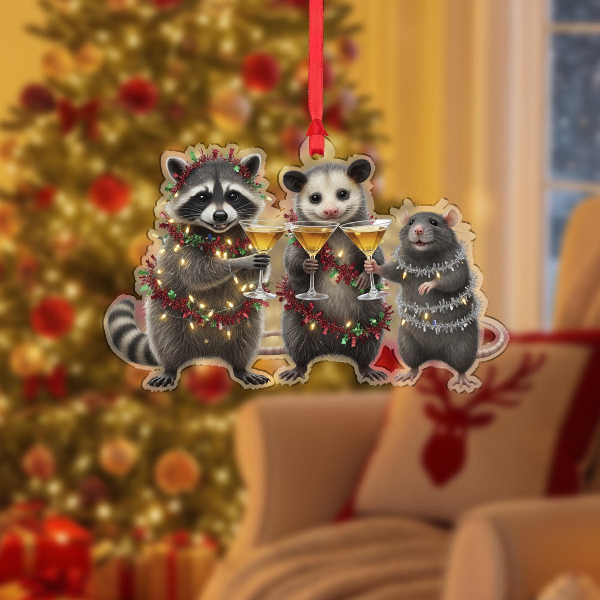 Animal Ornament: Christmas Tree Decoration with Raccoon Opossum and Rat